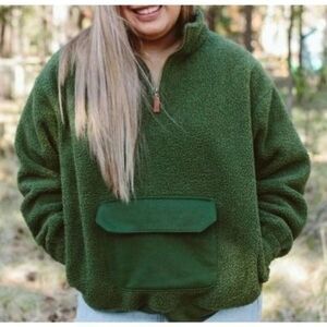 NWT Goumi Adult Sherpa Pullover Spruce SZ XL/XXL Green Half Zip Womens